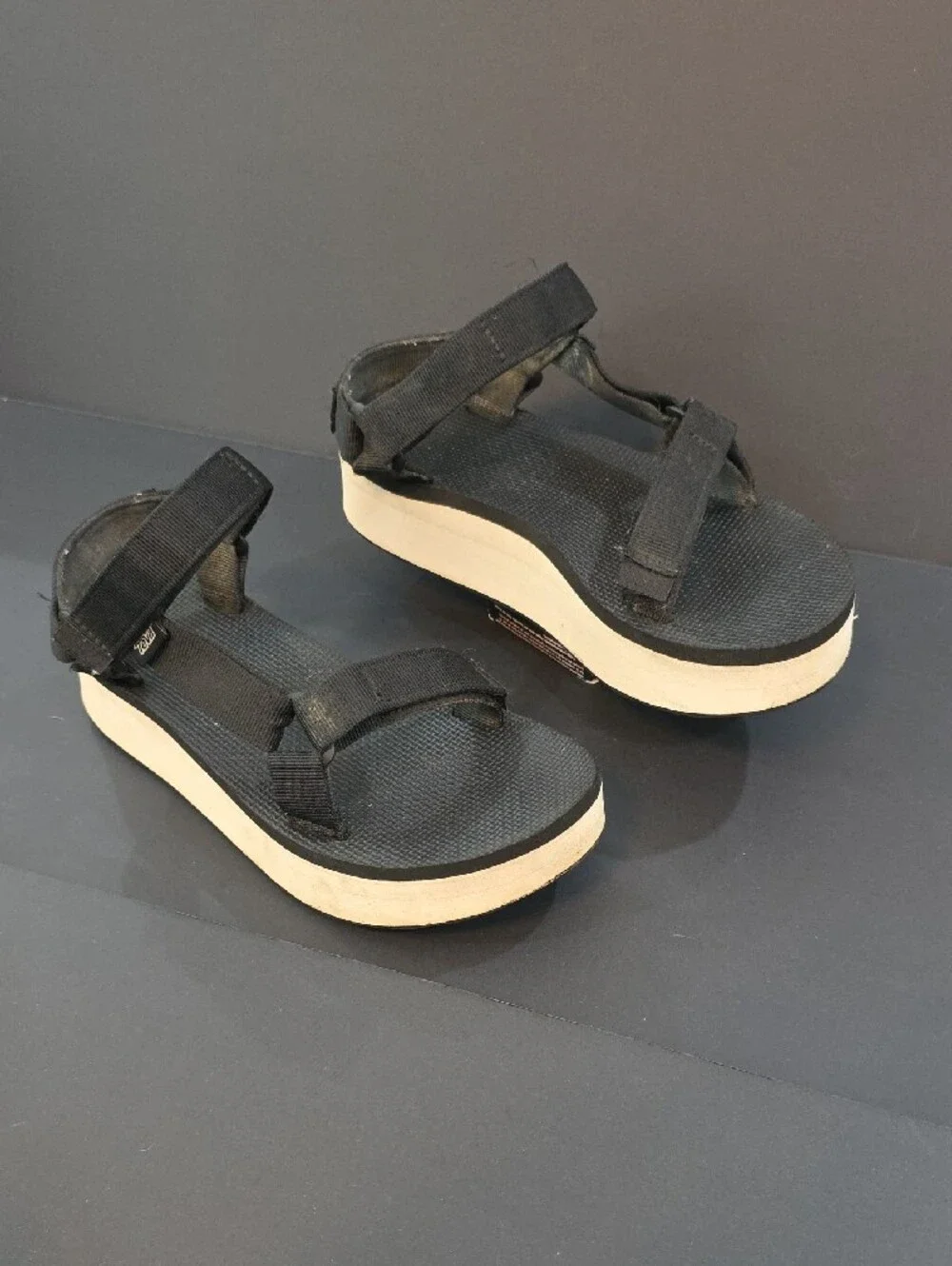 Teva Women's Black and Cream Platform Sandals Size 8